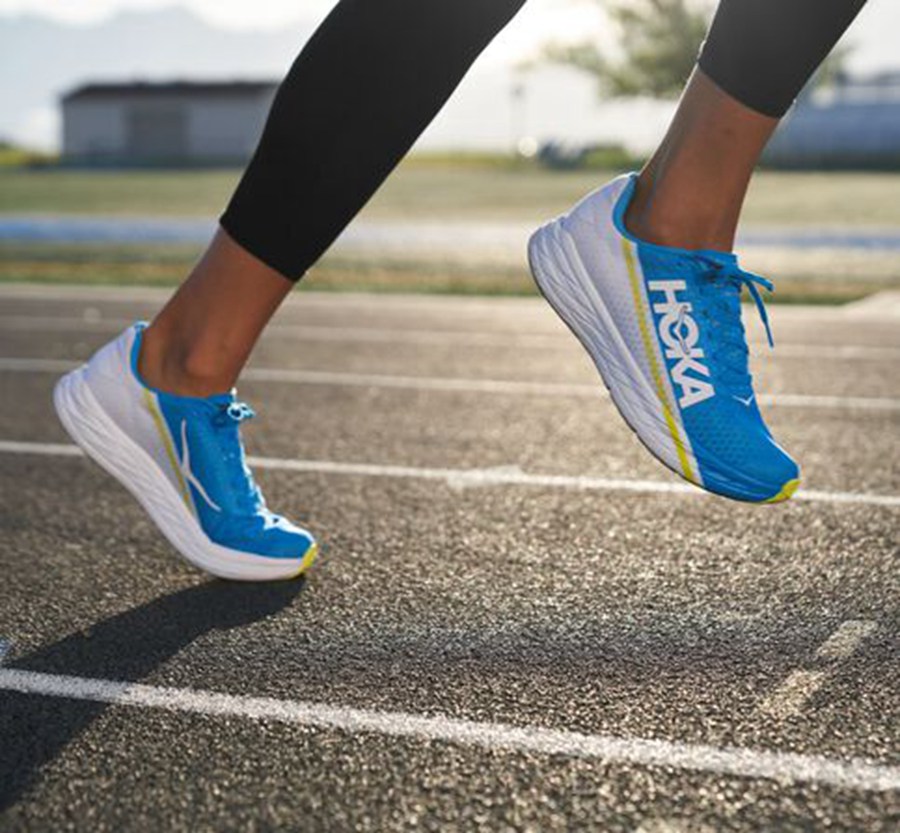 Hoka One One Womens Running Shoes - Rocket X - White/Blue - LYHI37590